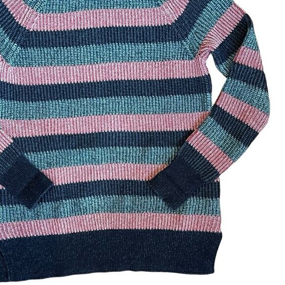 L.L. Bean Women’s Sz S Pink Blue Stripe Pullover Sweater Coastal Cotton - Picture 6 of 10